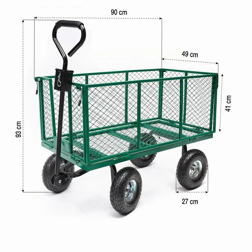 TERRE JARDIN Carro de Jardín XXL 200 L, 4 Ruedas, 300 Kg de Carga - Carro Plegable, Plataforma de Transporte, Carro para Leña, Remolque con Enganche, Neumáticos Hinchables 27 cm