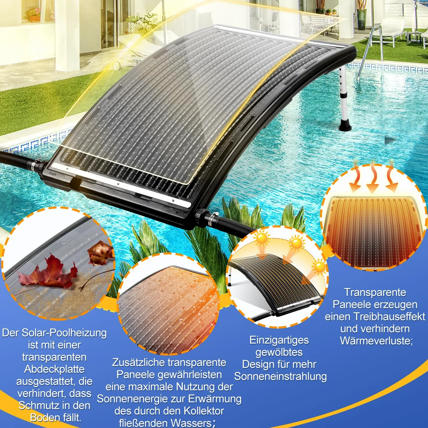 Herrselsam Panel solar para calefacción de piscina, 3 juegos, 110 x 69 x 14 cm, calefacción solar, flujo máximo 10000 L/h, calentadores de piscina, sistema solar para agua caliente, ducha de jardín