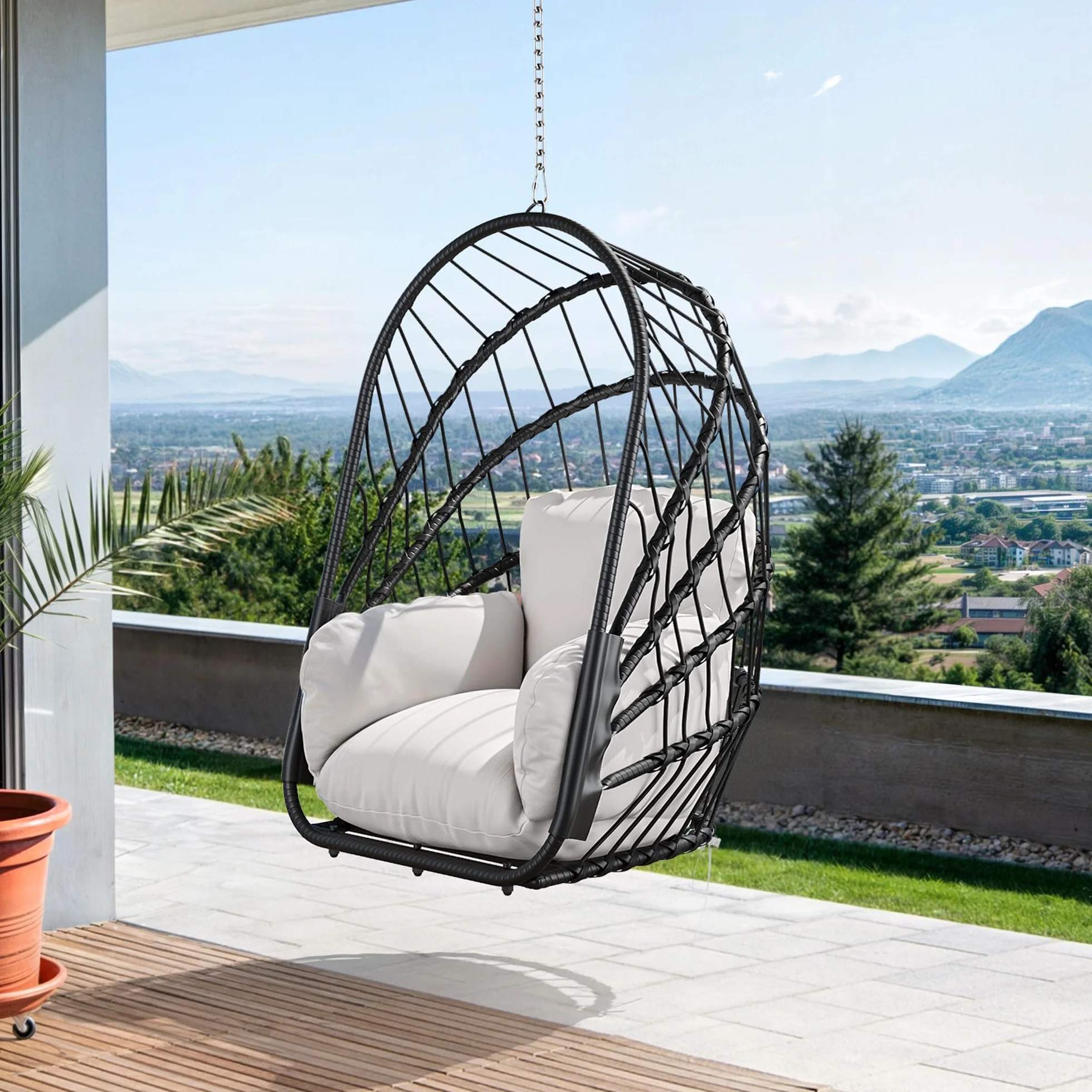 YITAHOME Hamaca colgante sin estructura, mecedora de ratán con cojín lavable, capacidad de carga de 160 kg, silla colgante plegable para terraza, jardín, dormitorio y balcón, color gris