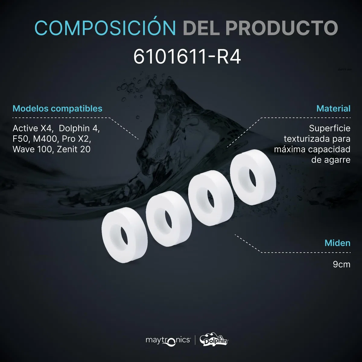Dolphin Piezas de Recambio Originales - Anillos Espuma PVA (Pack de 4) - Ref. Maytronics: 6101611-R4