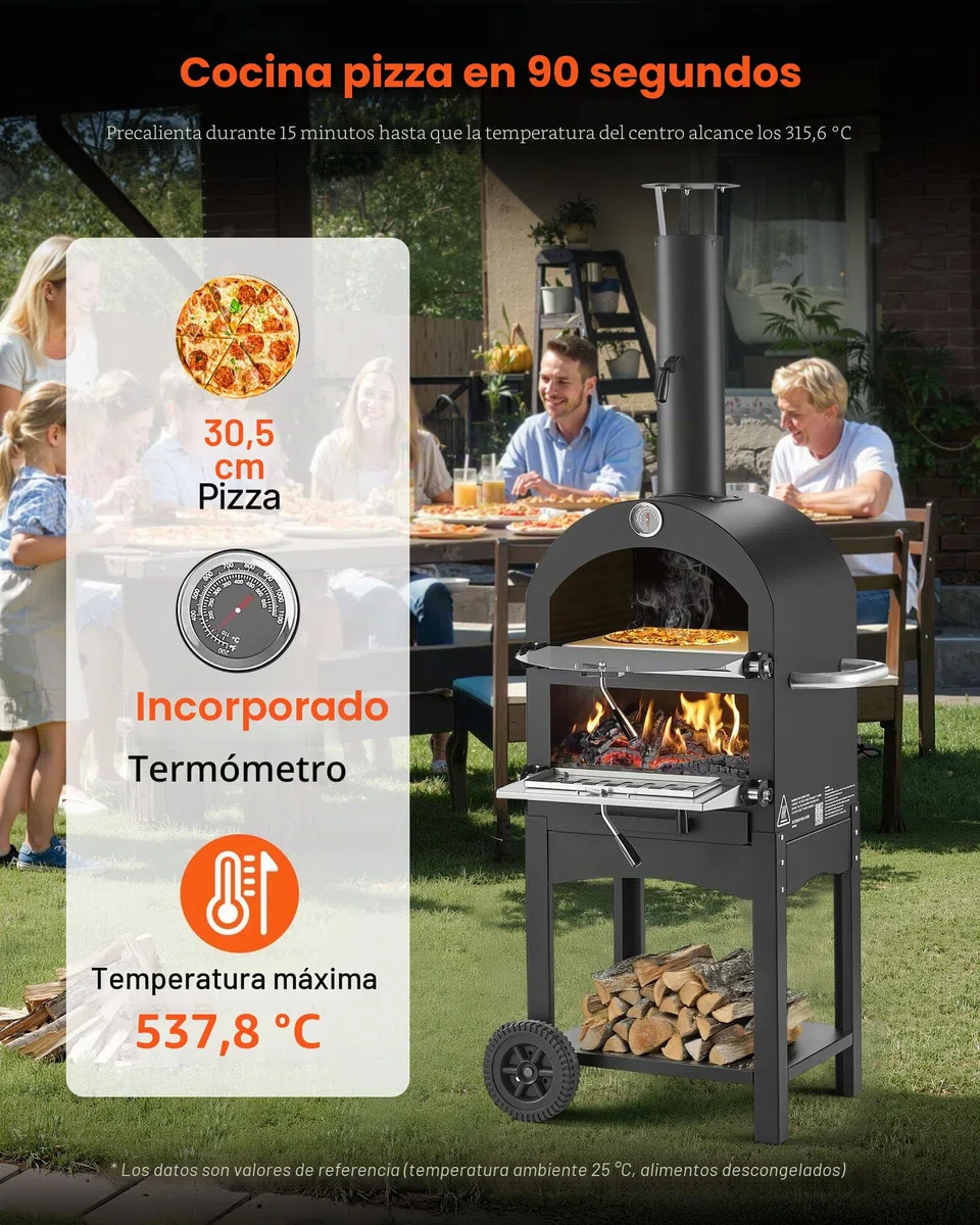 VEVOR Horno de Pizza de Pellets de Leña de 2 Capas, para Exteriores, con 2 Ruedas Extraíbles, Máquina para Hacer Pizzas con Una Temperatura Máxima de 540 °C para Asar, 540 x 445 x 1420 mm, Negro