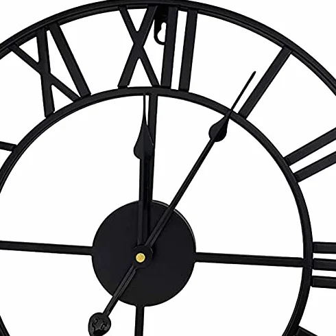 Reloj de pared para exteriores, diseño de esqueleto silencioso, hierro forjado impermeable para uso en jardín, números romanos para una fácil lectura