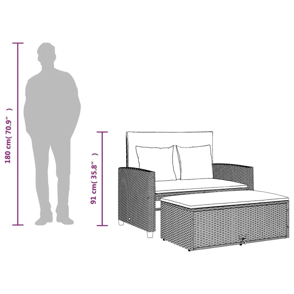 vidaXL Sofá de Jardín con Cojines de 2 Plazas, Asiento Exterior, Sofá Biplaza, Mueble para Patio Terraza Balcón, Ratán Sintético Beige