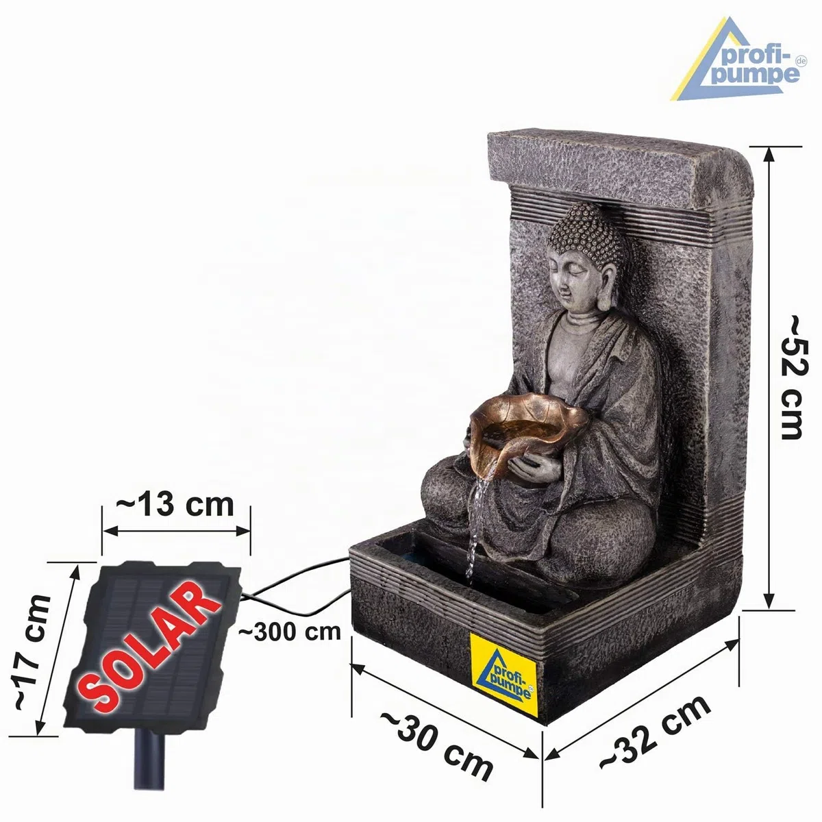 Fuente para Jardin Fuente de Agua Fuente de Tranquilidad Buda Fuente con iluminacion para Jardin, terraza, Balcon con Bomba, iluminacion Solar, bateria de Iones de Litio y luz LED