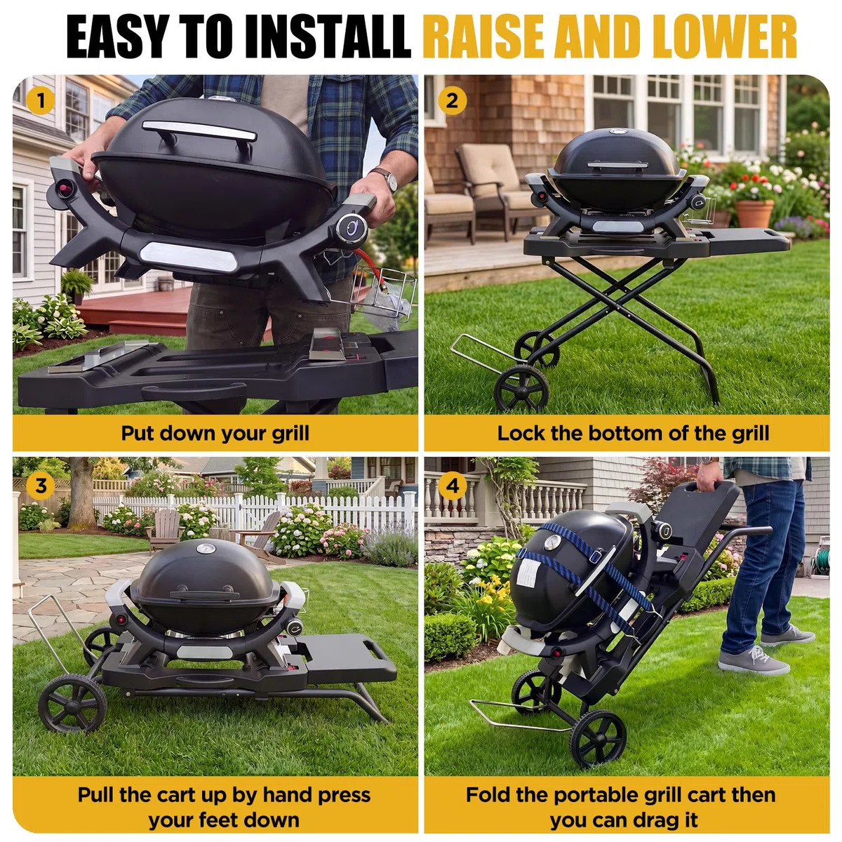 GFTIME Carro de parrilla portátil para parrillas de gas Weber Q1000, serie Q2000 y Blackstone 43cm 56cm Planchas de mesa, soporte portátil