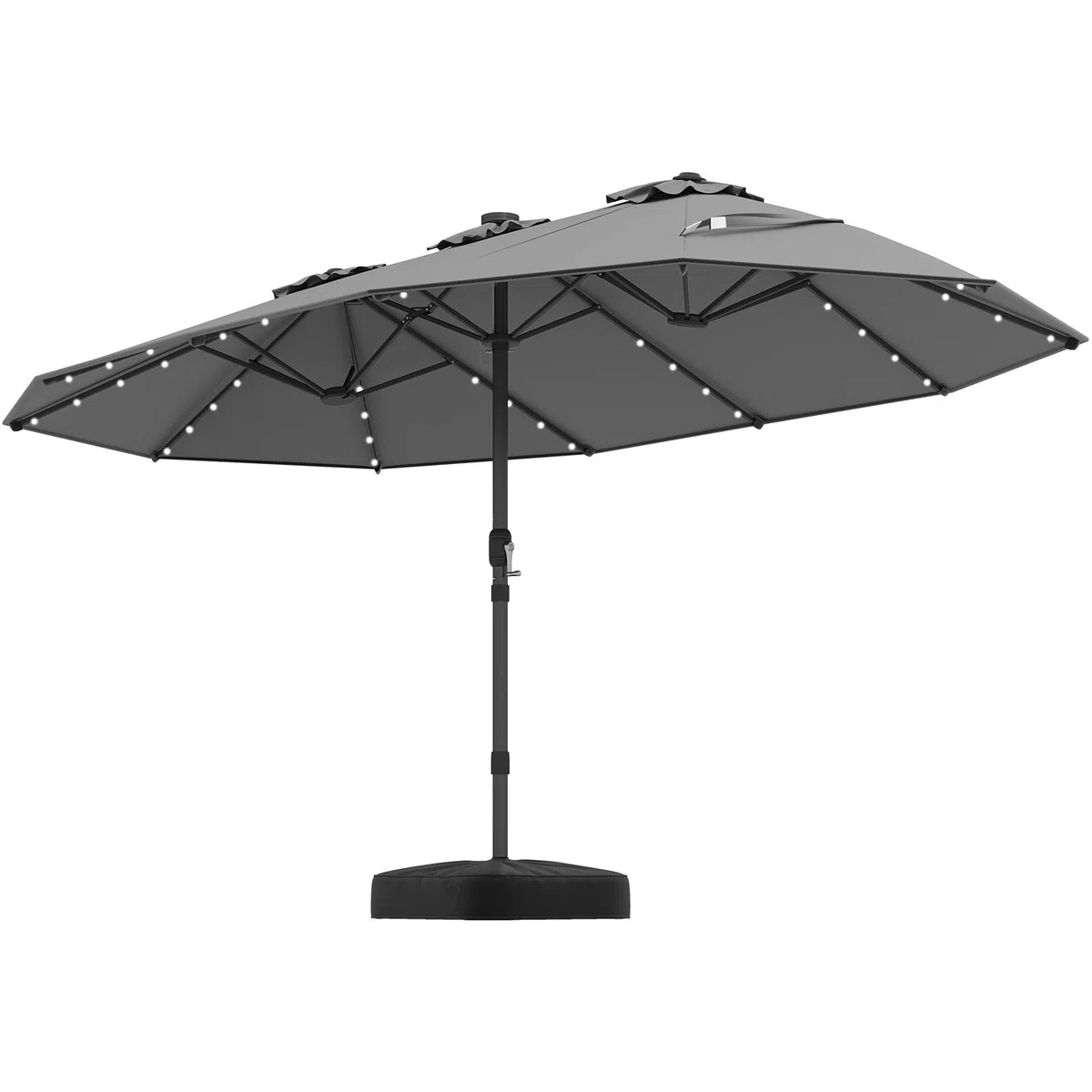 COSTWAY Sombrilla Terraza Exterior Doble, Sombrillas Jardin Grandes con 48 Luces LED y Base, Panel Solar de Carga automática, Manivela, Parasol Terraza Exterior (470 x 280 cm (con LED y Base),Gris)