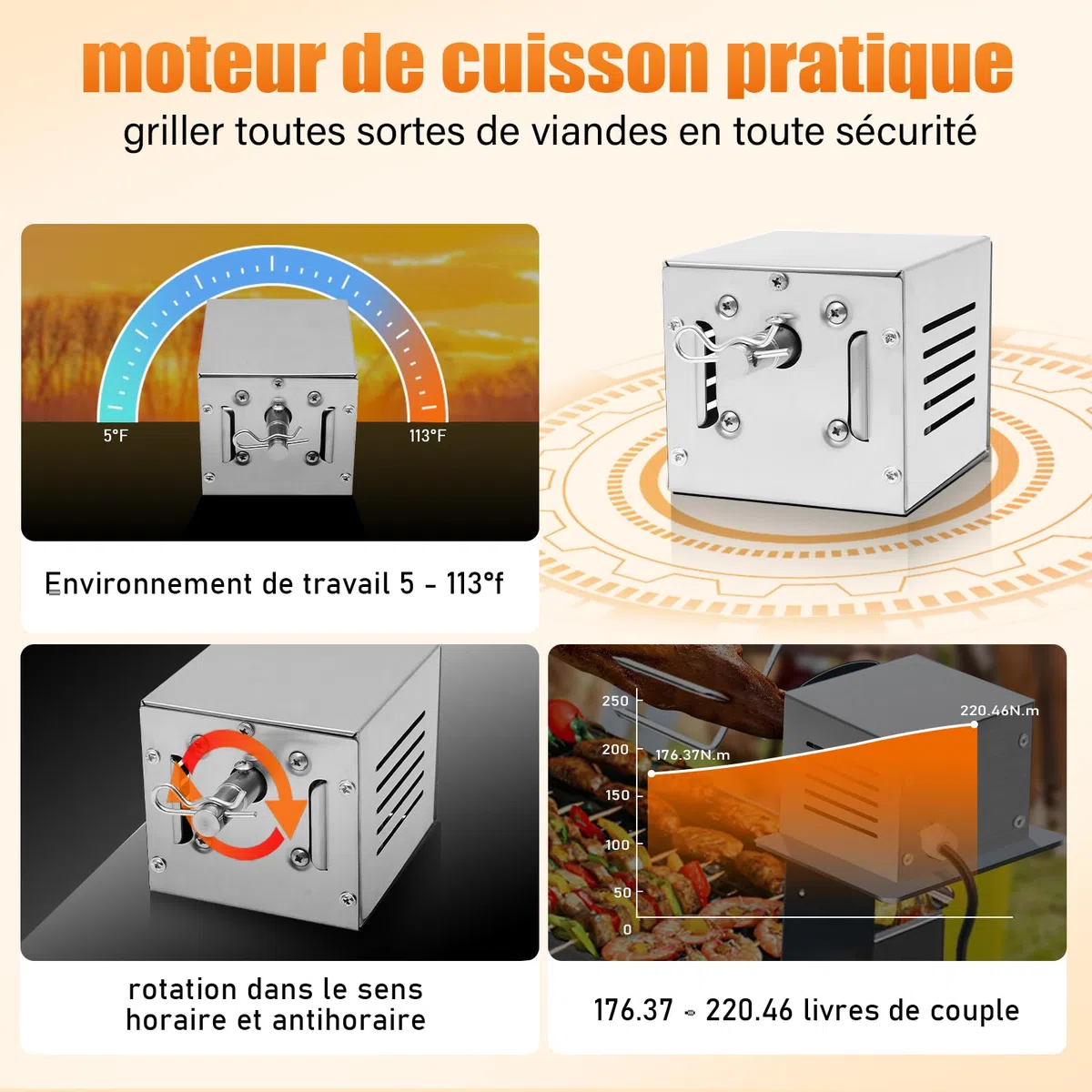 Motor de Barbacoa, Motor giratorio para barbacoa de acero inoxidable, 80-100 kg, motor eléctrico para cenas familiares, barbacoa al aire libre