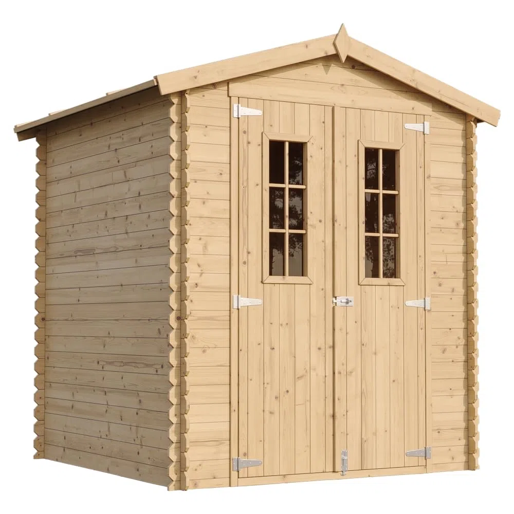 Cobertizo de Madera para jardín - 196x186cm/2,82 m² Cobertizo de Madera Natural - Taller de Jardín - Bicicleta, Almacenamiento de Herramientas TIMBELA M320C