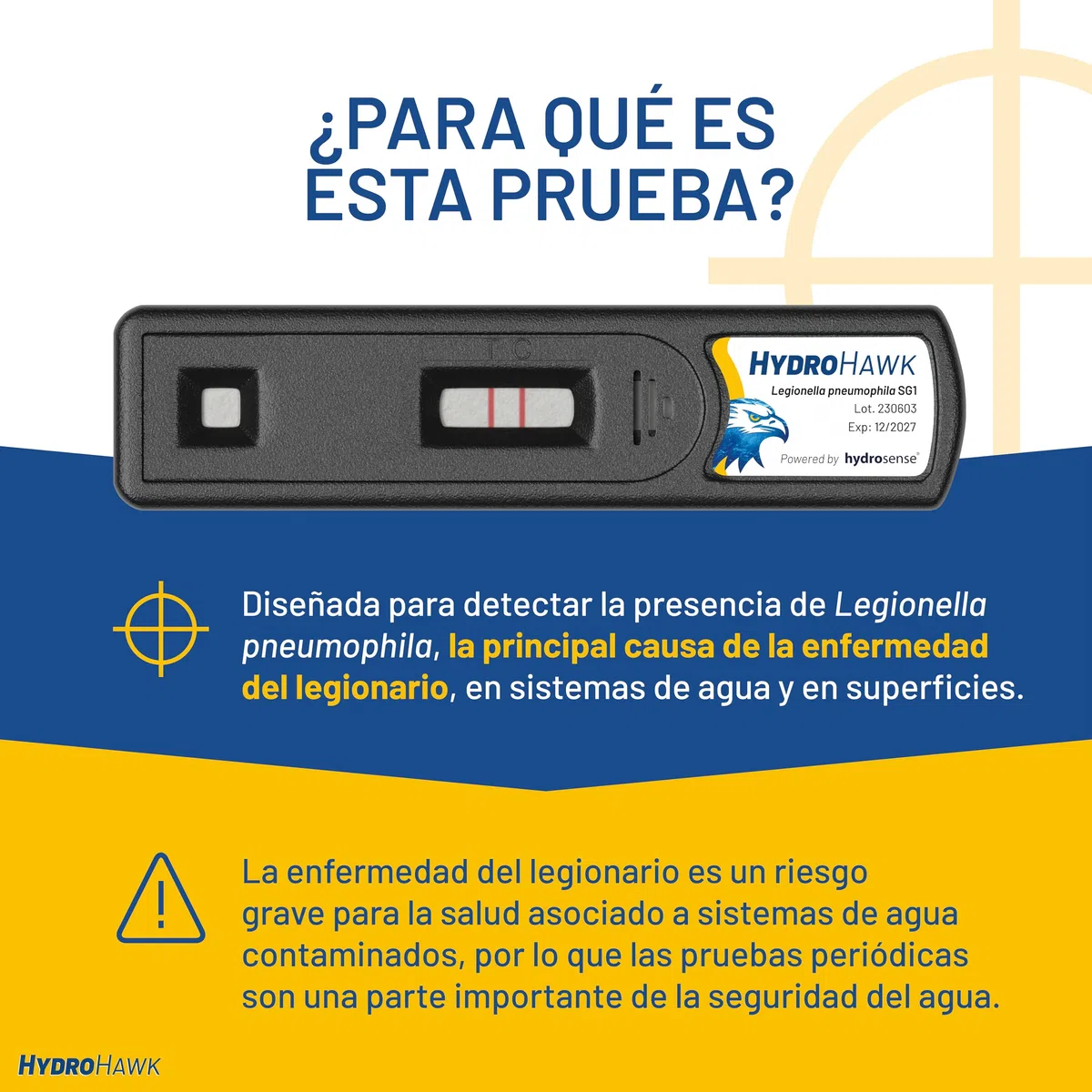 Prueba HydroHawk Legionella – Kit de un solo uso para detectar Legionella pneumophila sg1 en piscinas, duchas, grifos, mangueras, aires acond., jacuzzis – Resultado en 25 min – Hogar y viajes