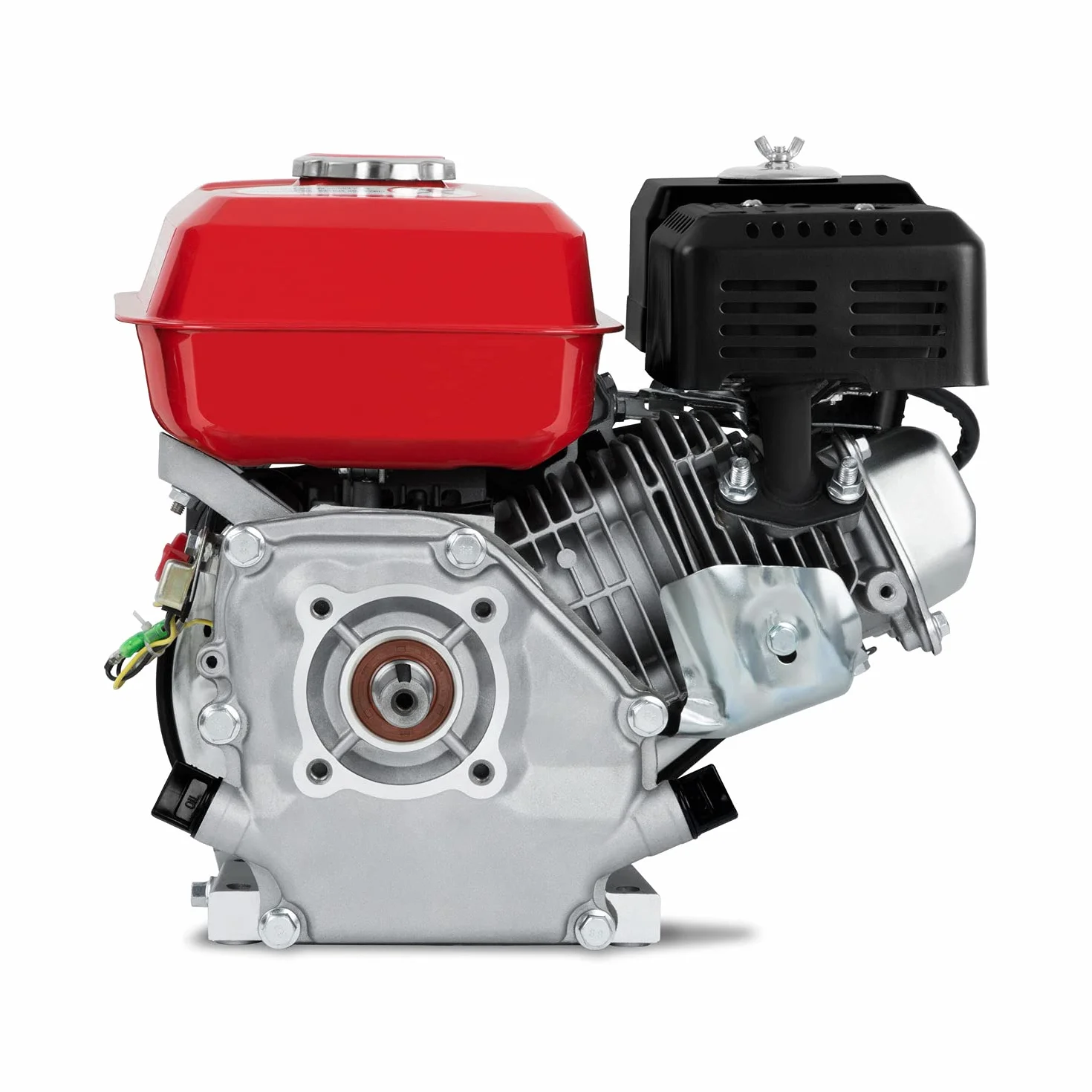 EBERTH Motor gasolina 4 tiempos con 5,5CV y 4,1kW, motor de gasolina, 20mm diámetro del eje, 1 cilindro 163cc desplazamiento, motor kart, alarma de aceite, refrigerado por aire, arranque manual