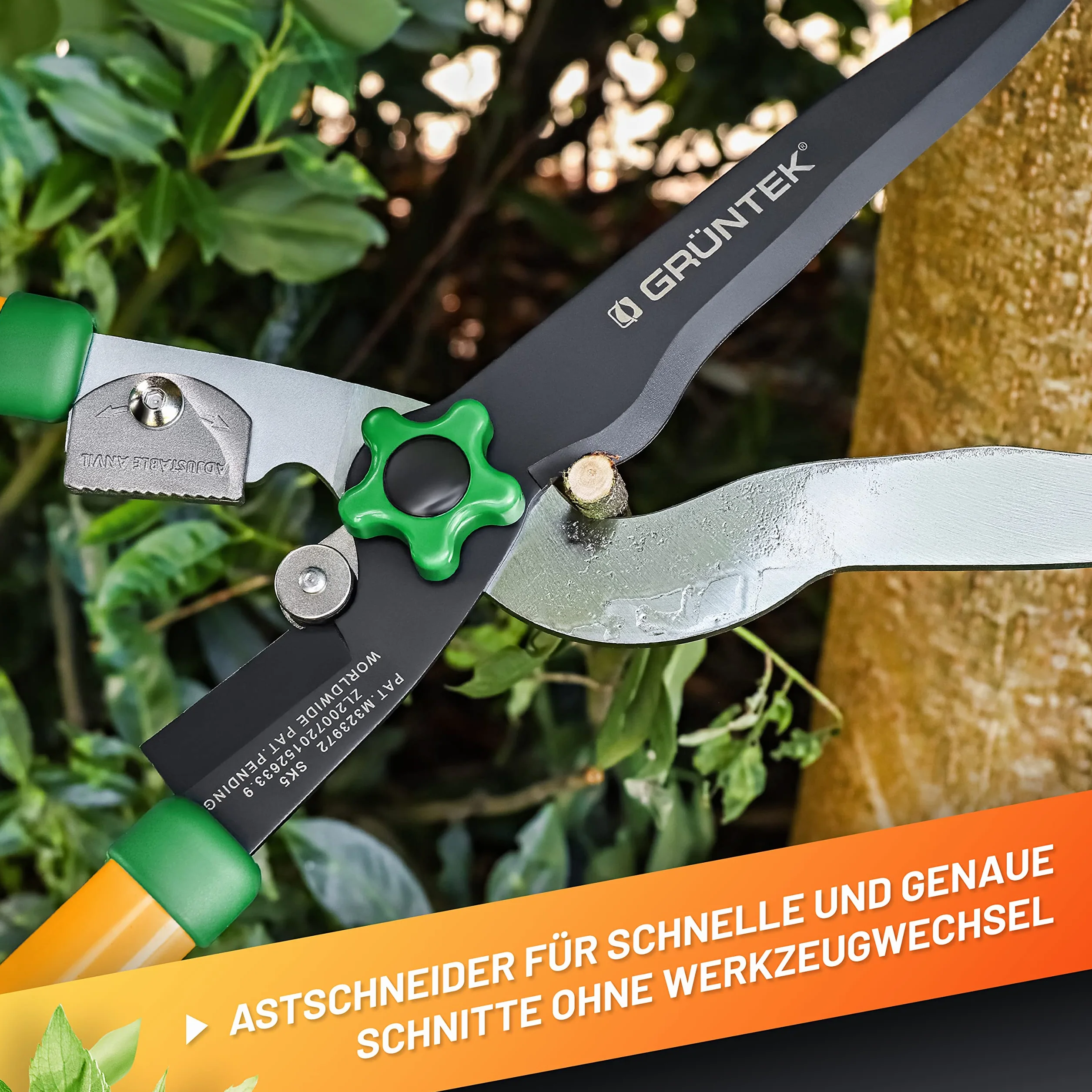 GRÜNTEK Tijeras Cizalla para Setos y Podadoras MARABU. Tijeras de podar de dos manos y Cortarramas en una sola herramienta de jardín