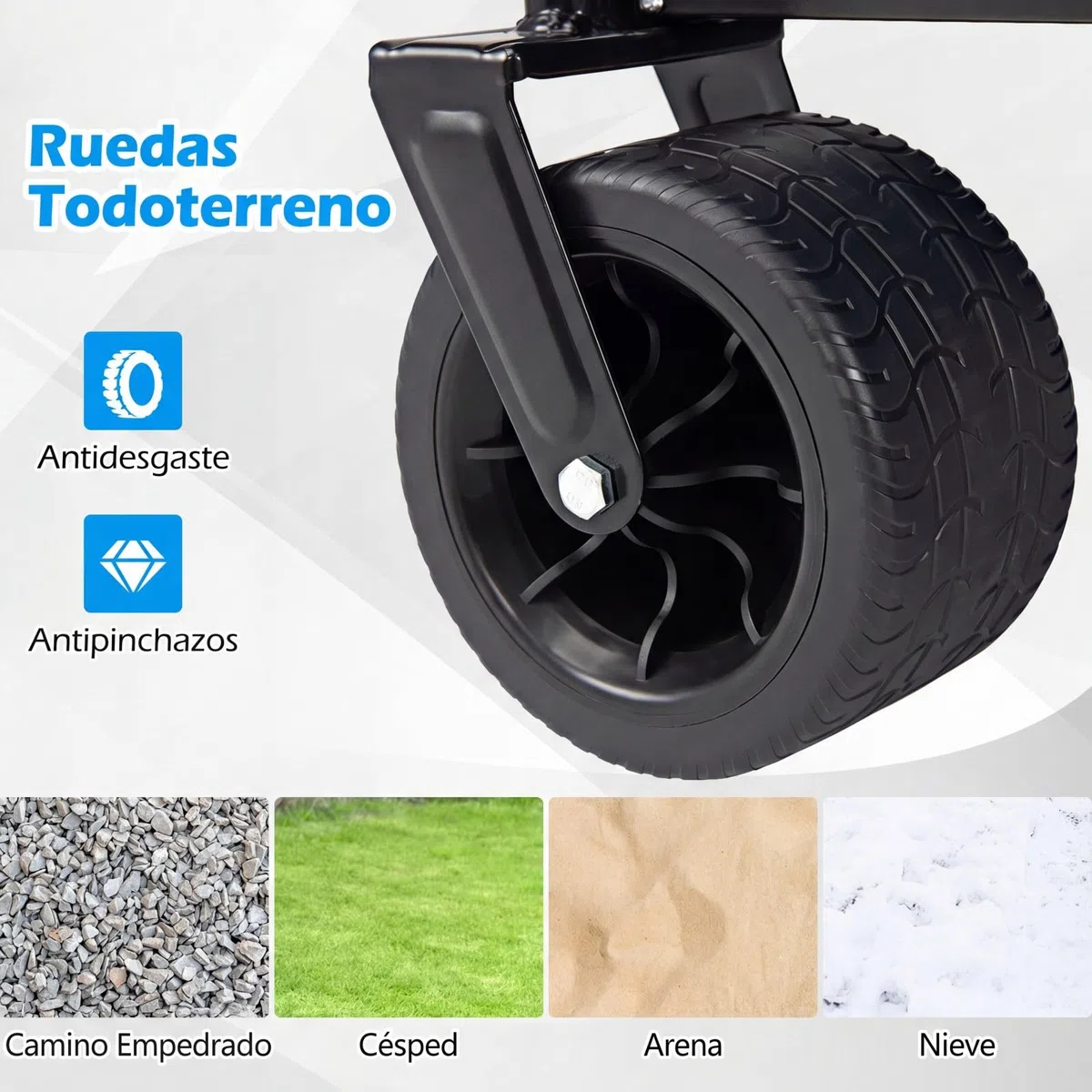 COSTWAY 2 en 1 Banco y Carro Plegable con Ruedas Grandes, Carro Playa, Jardín con Asa Ajustable, Cojines y Ruedas, para Transporte, Camping, Playa y Compras, Carga 80kg, 96x59x75-106 cm (Negro)