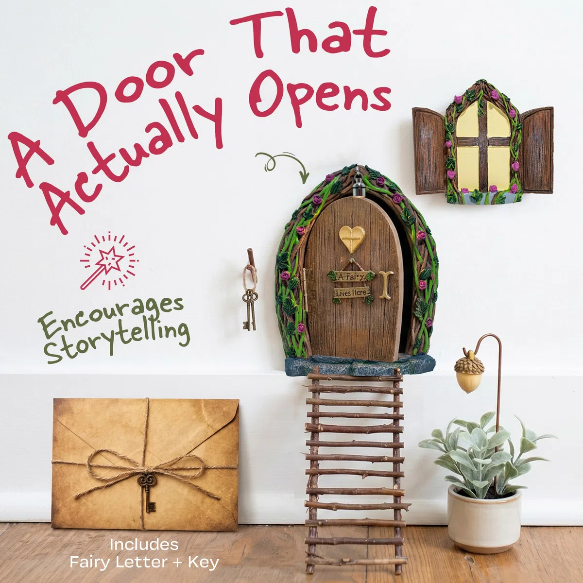 Tree Poetry Juego de Puerta y Ventana de Hadas para árboles, Kit de jardín de Hadas con luz, decoración