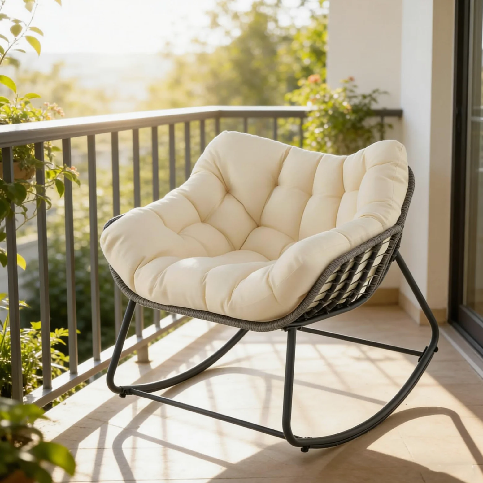 LIFEZEAL - Silla de jardín con cojín acolchado, sillón de lectura para balcón, porche, salón y terraza (Beige)