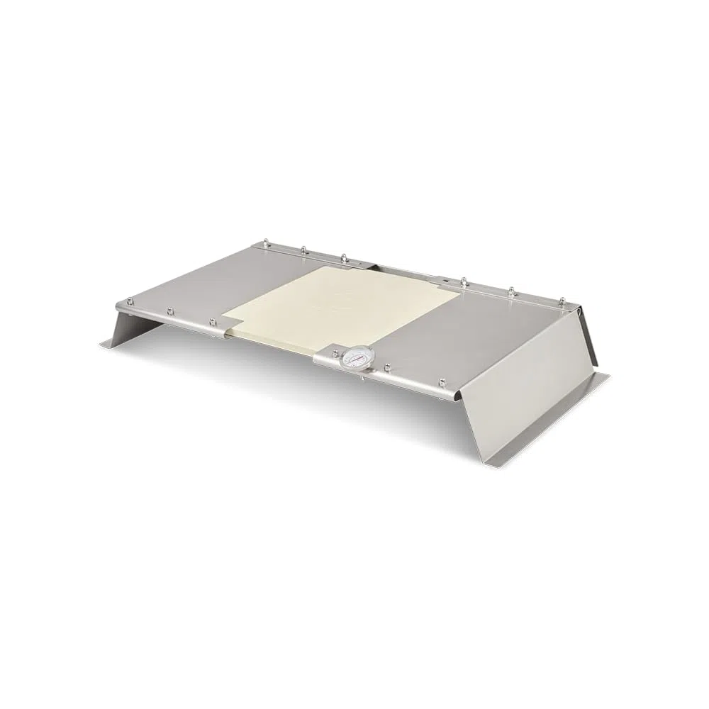 Moesta-BBQ 19597 PizzaCover Flex - Accesorio para pizza de acero inoxidable para parrilla de gas con techo de codierita – ancho ajustable 600-900 mm