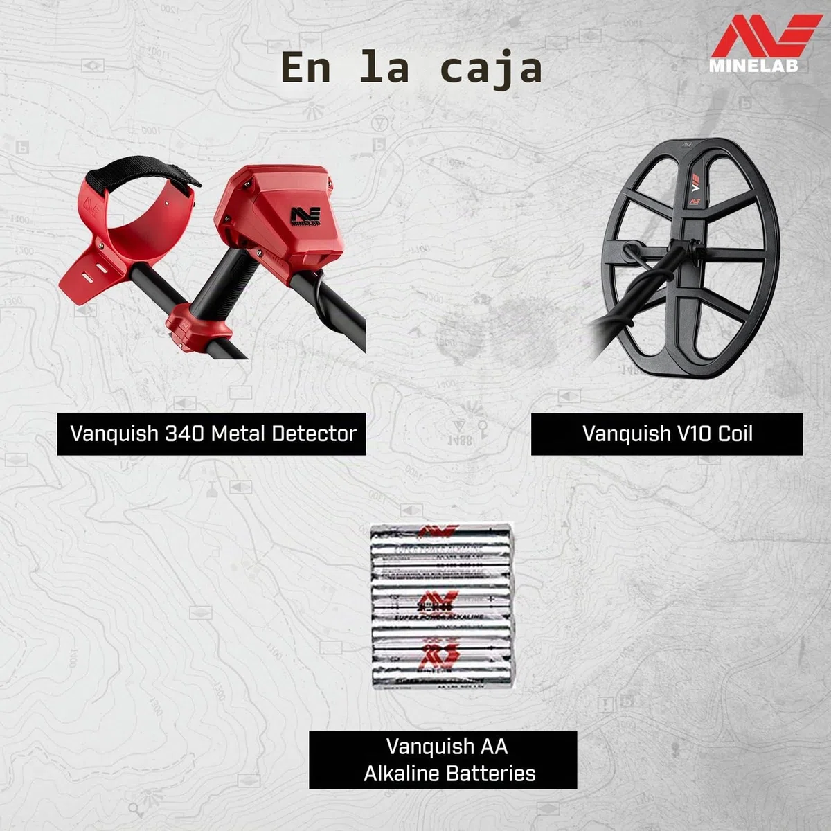 Detector de Metales Minelab Vanquish 340 Multifrecuencia Auto-Selector para Adultos con Bobina V10 10 "x7 Doble-D Impermeable (3 Modos de Detección)