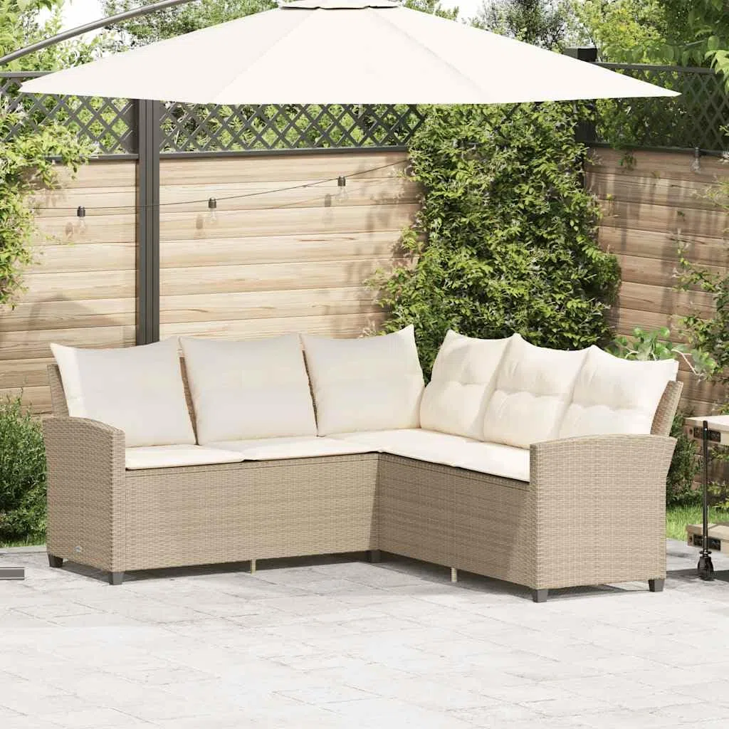 IKAYAA Sofá para jardín de Ratán, Sofa Jardin Exterior, Sofá de Esquina para Jardín Resistente a la Intemperie, Sofá en Forma de L,Conjunto Jardín, Muebles Jardín Exterior, Beige y Blanco Crema