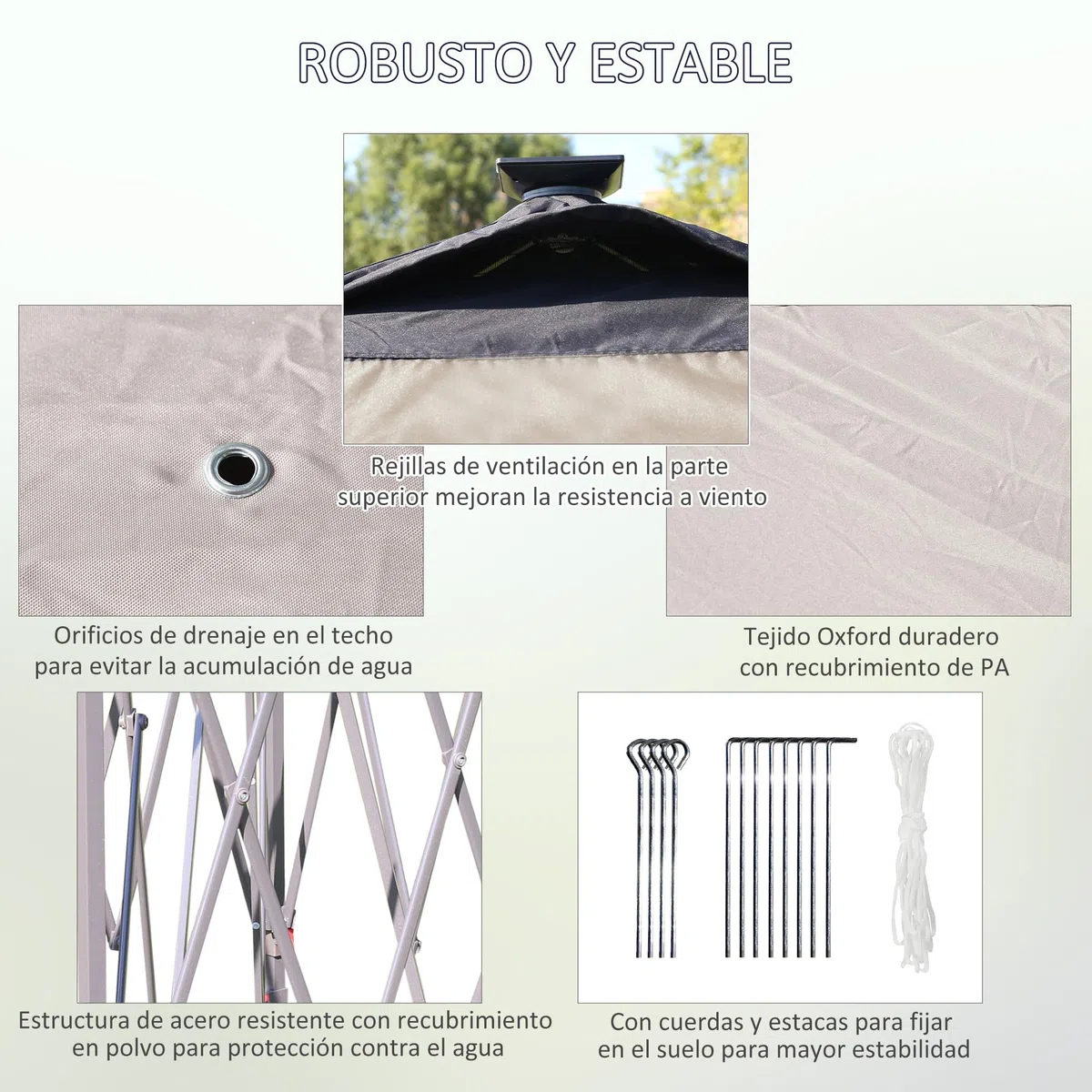 Outsunny Carpa Plegable con Luces LED 3,3x3,3 m Cenador de Jardín con Control Remoto 4 Paredes Laterales de Malla Altura Ajustable y Bolsa de Transporte para Patio Fiestas Beige