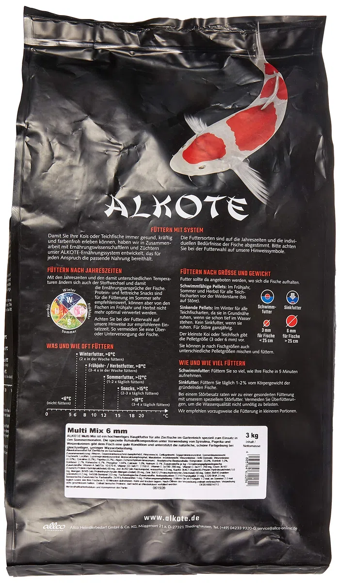 AL-KO-TE - Comida para 1 Temporada de Verano para los Meses de Verano, pellets flotantes, 6 mm, Multi-Mezcla de 3 kg