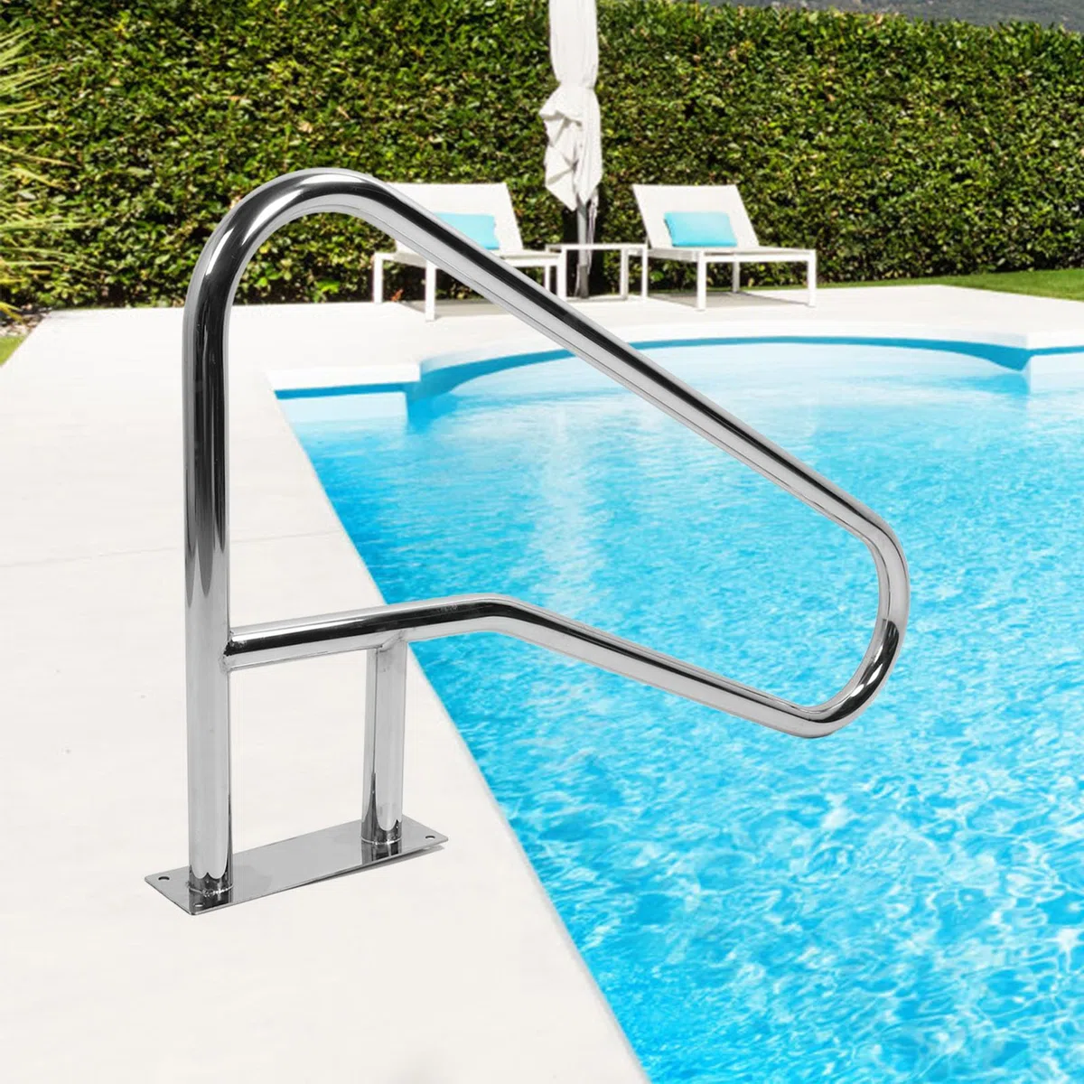 Acouto Barandilla de Piscina de Acero Inoxidable Barandilla de Piscina, Riel de de Acero Inoxidable 304 con Agarre Azul para Mayor Seguridad, Tamaño de 46,3 X 26,8 Pulgadas, Ideal para Parques