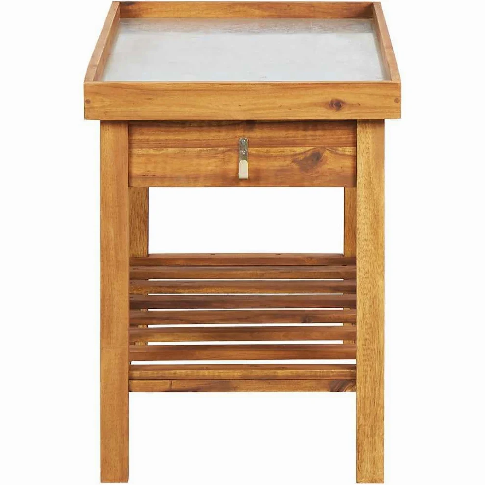 vidaXL Mesa de Cultivo de Jardín Tablero de Zinc Macetas con Estante Guardar Tierra Herramientas Usos Decorativos Madera Maciza de Acacia