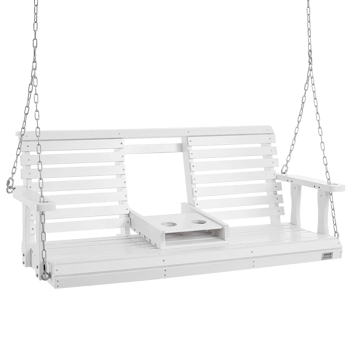 VEVOR Columpio de Madera para Porche 152x71x60cm, Columpio de Banco para Patio y Jardín, Capacidad de Carga Fuerte Mejorada de 880 Libras, Banco de Silla con Cadenas Colgantes para Exteriores, Blanco