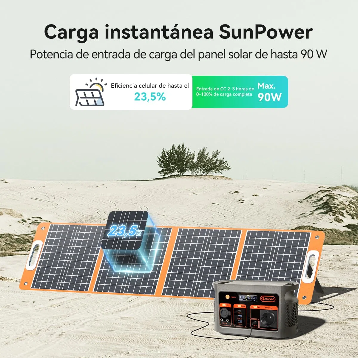 Flashfish Estación de Energía con Panel Solar 100W, Batería LiFePO4 de 179Wh,Generador Solar 300W CA(600W Pico),carga completa en 70 minutos,Batería de Repuesto para Acampar,Aventuras y Emergencias