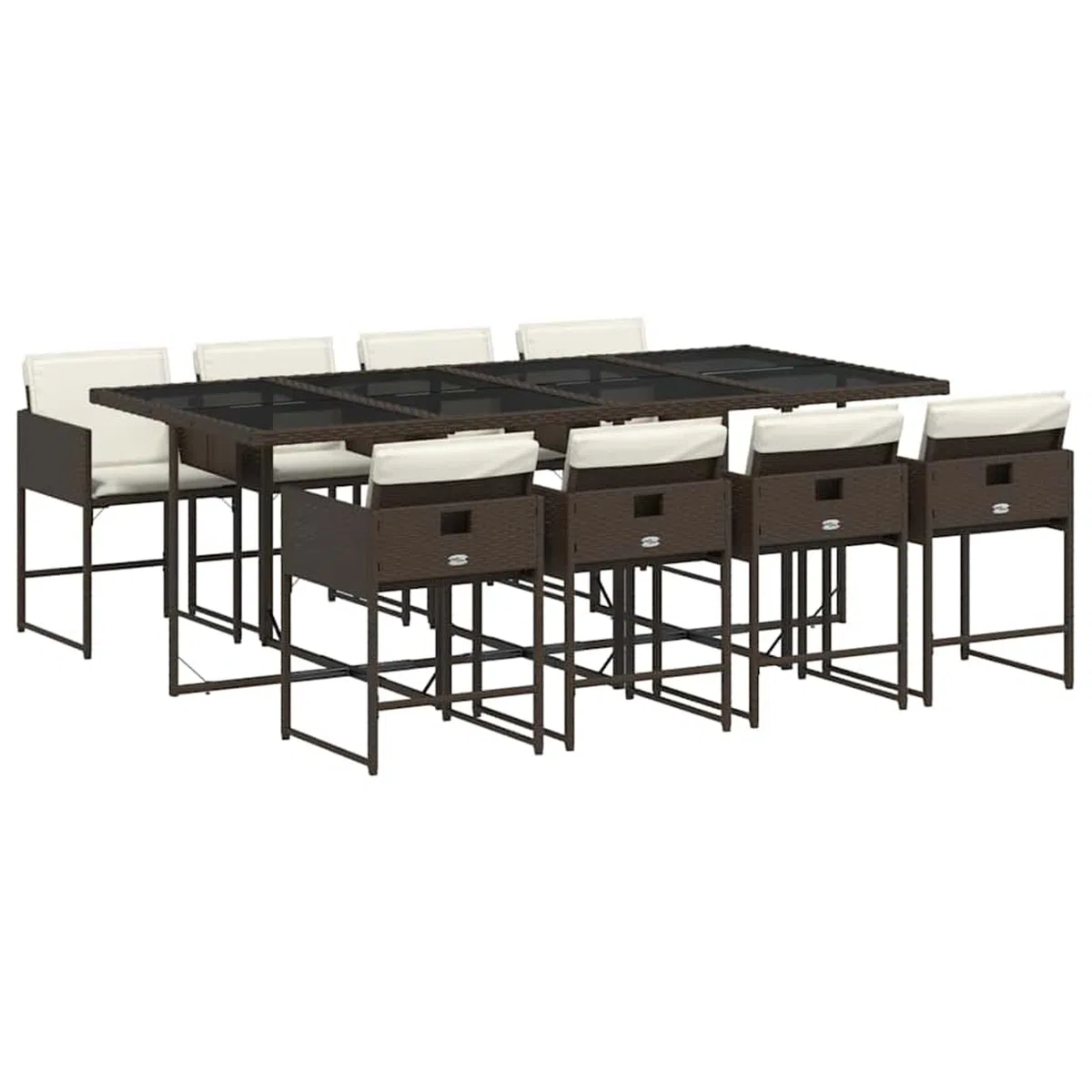 ATOMSTACK MAKER Homelen Juego de comedor de jardín+muebles de poliratán+9 piezas+resistente a la intemperie+marrón+cojín tapizado+mesa de vidrio templado+juego de comedor al aire libre para patio