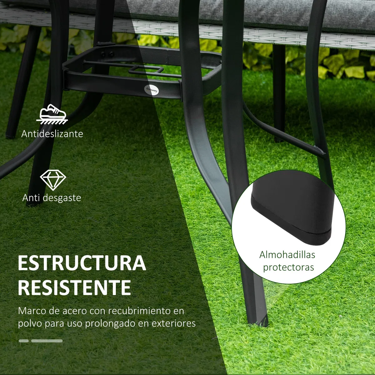 Outsunny Mesa de Cristal de Jardín con Agujero para Sombrilla Mesa para Comer Redonda con Marco de Acero para Exterior Terraza Balcón Ø106,5x71 cm Negro
