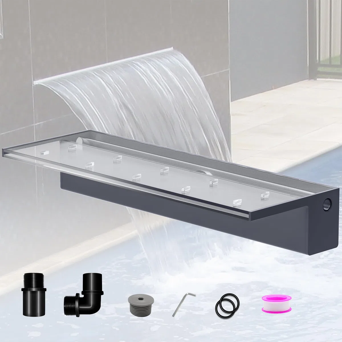 Kit de Hojas de Cascada para Estanque, Fuente de Piscina Acrílica de 60 cm Con Accesorios, Ancho de 20 cm, para Jardín, Patio, Decoración de Estanque