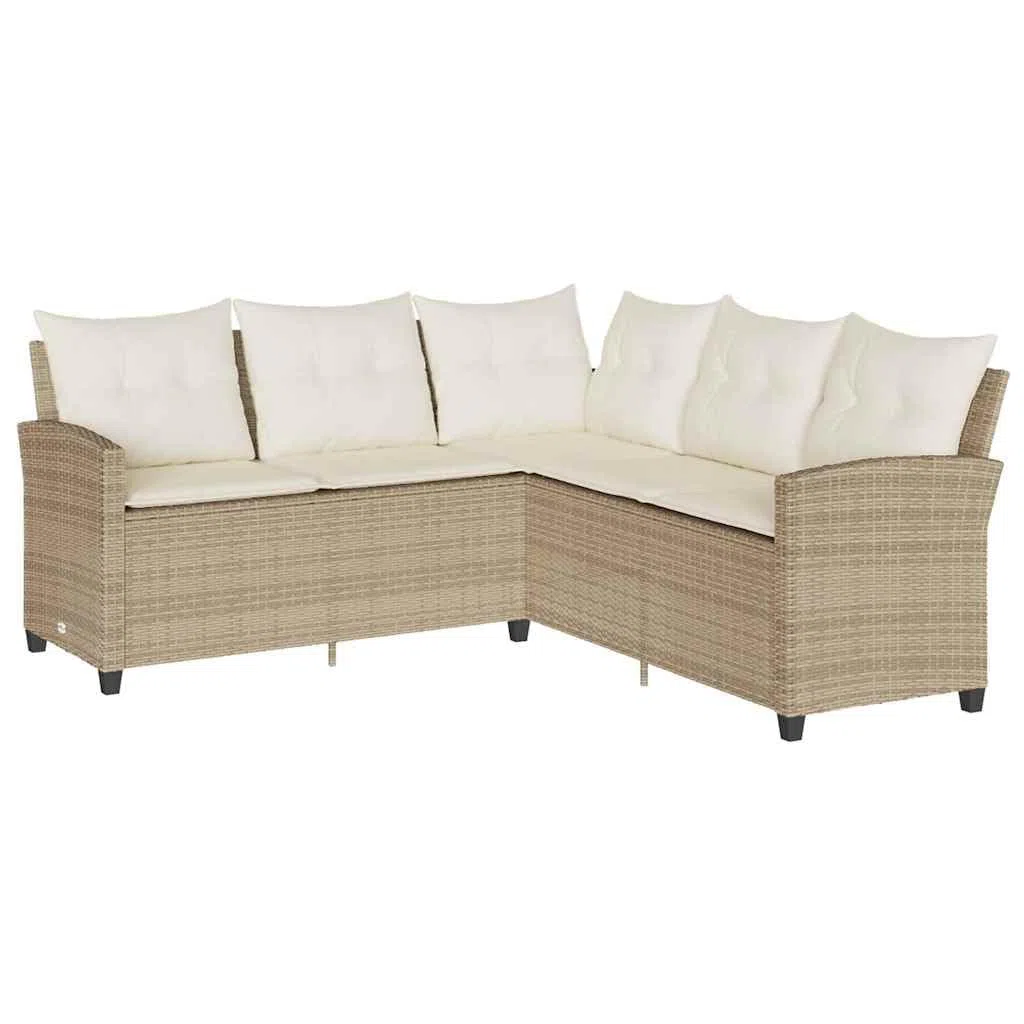 IKAYAA Sofá para jardín de Ratán, Sofa Jardin Exterior, Sofá de Esquina para Jardín Resistente a la Intemperie, Sofá en Forma de L,Conjunto Jardín, Muebles Jardín Exterior, Beige y Blanco Crema