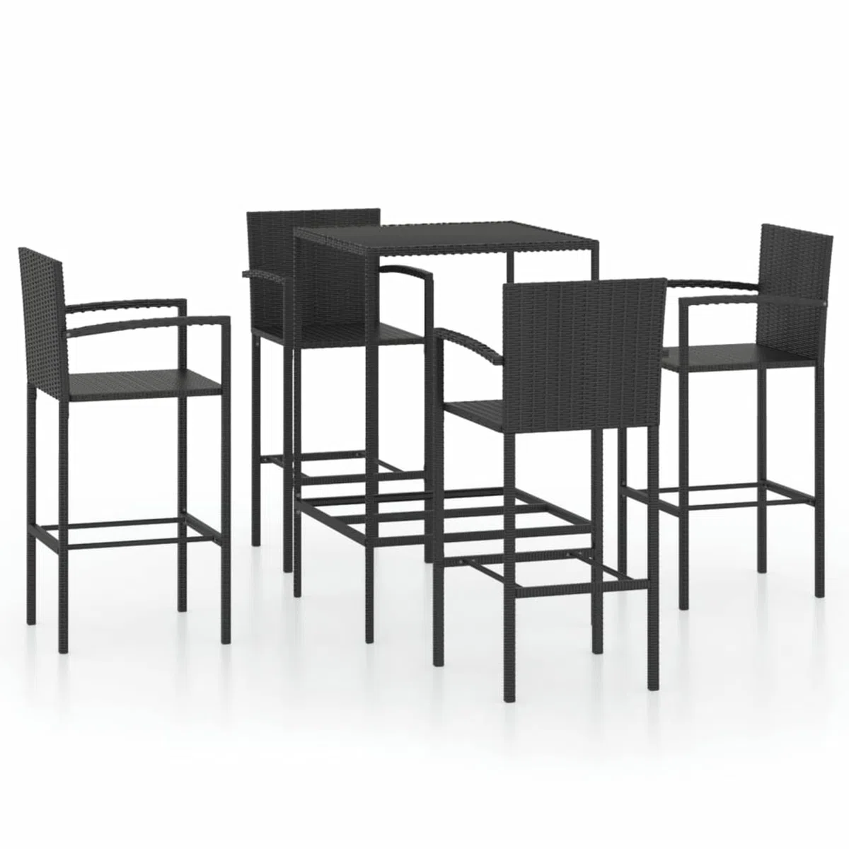 Rantry Mesa y taburetes Altos jardín y Cojines 5 pzas ratán PE negroJuegos de Muebles Altas, Mesa de Cafetería, Set de Balcón, Set de Bar Longitud Mesa 70 cm