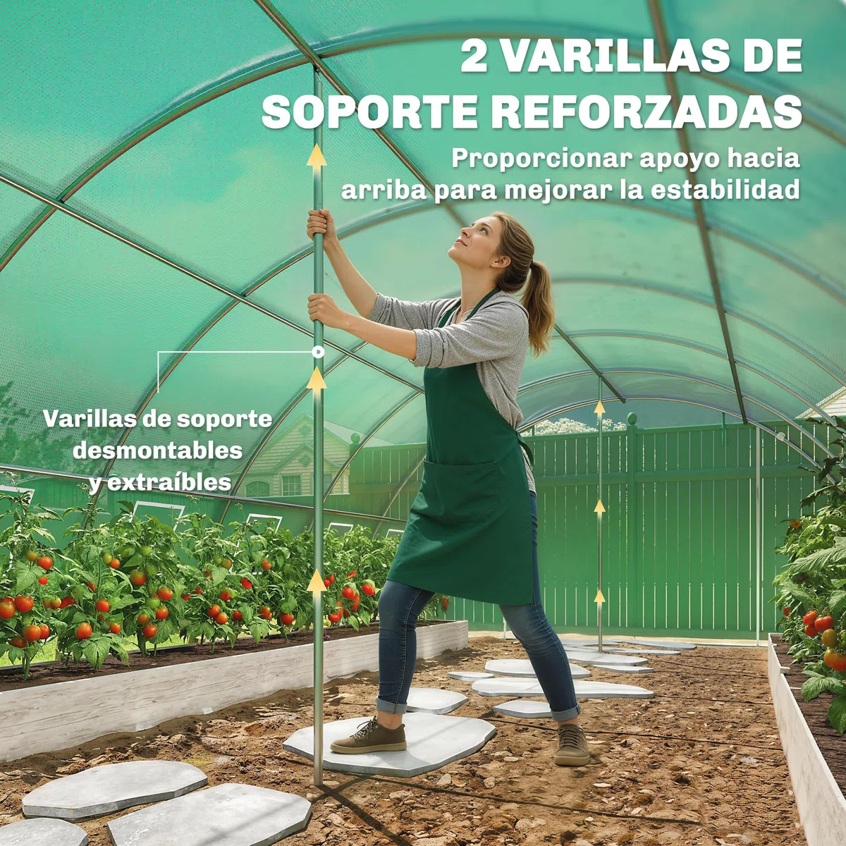 Outsunny Invernadero de Exterior 6x4x2 m, Invernadero de Túnel con 2 Varillas de Soporte, Puertas Enrollables, Ventanas de Malla, Cubierta PE y Marco de Acero Galvanizado, Anti-UV, Impermeable, Verde