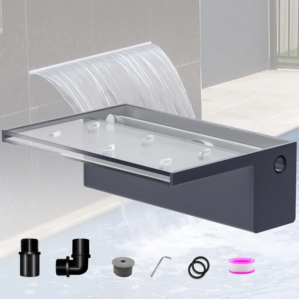 Kit de hojas de cascada para estanque, fuente de piscina acrílica de 30 cm con accesorios, ancho de 20 cm, cascada de cascada para jardín, patio, decoración de estanque