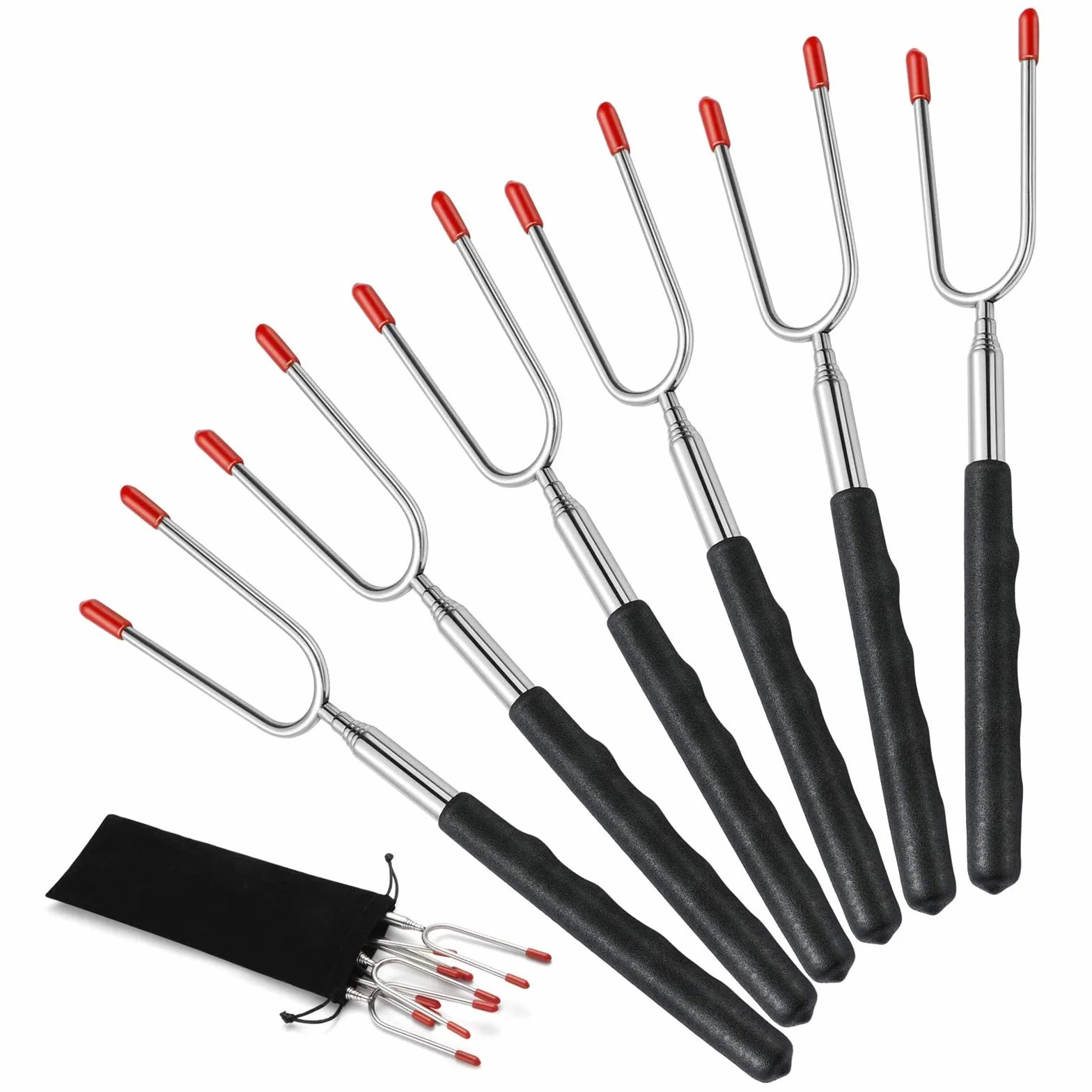 Homealexa Horquillas para Barbacoa de 6 Piezas, Brochetas Telescópicas de Acero Inoxidable, Palos para Asar Malvavisco de 85 cm Adecuado para Barbacoa, Hoguera, Camping, Picnic, Fiesta
