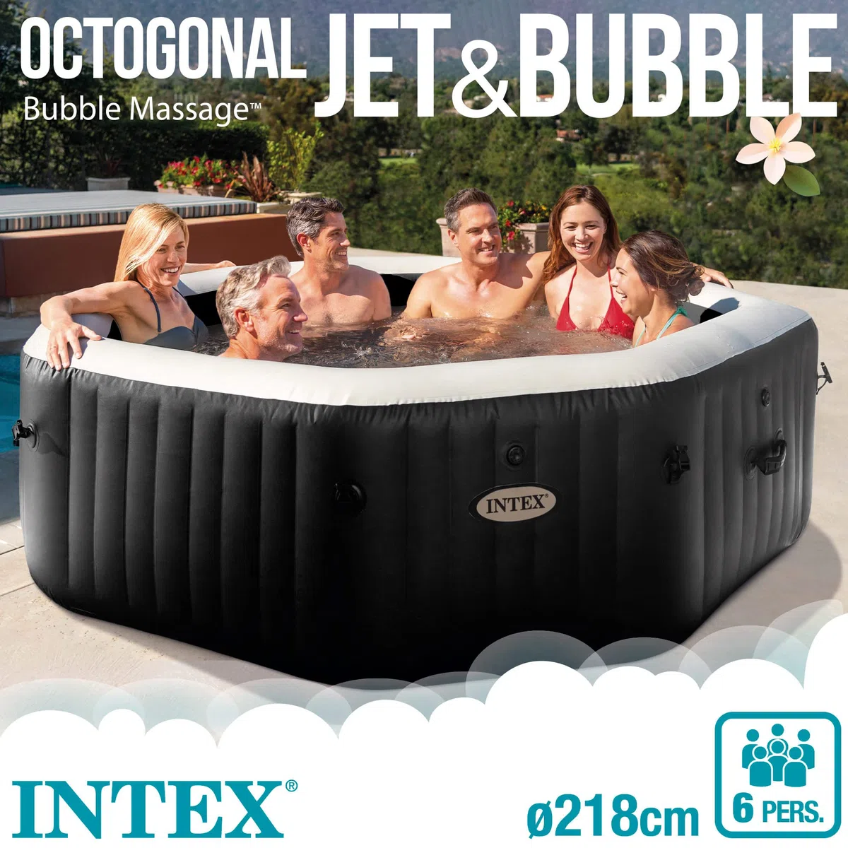Intex Spa hinchable 6 personas octogonal, Burbujas Deluxe y chorros de agua (55082)