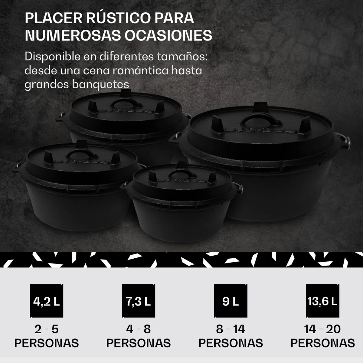 Big-BBQ - Cacerola de acero fundido, hierro fundido, negro, 12er - 9.0qt