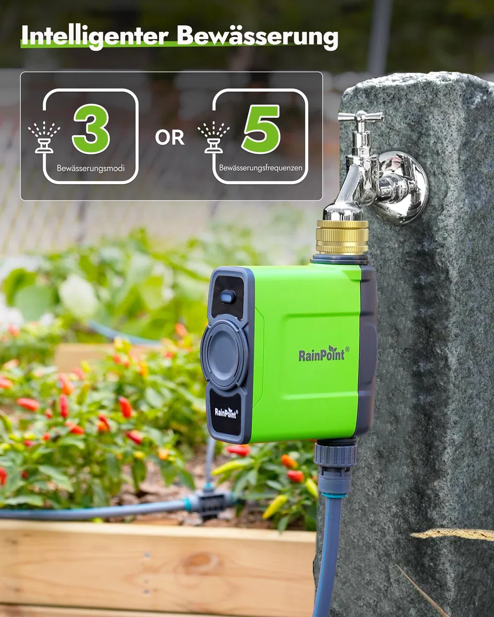 RAINPOINT Programador Riego WiFi sin Puerta Enlace de Antena, Debe Utilizarse con la Puerta de Enlace HWG023/HWG040 (Solo 2,4 GHz), Entrada y Salida de Latón, IP65 Temporizador Riego, 6 Horarios