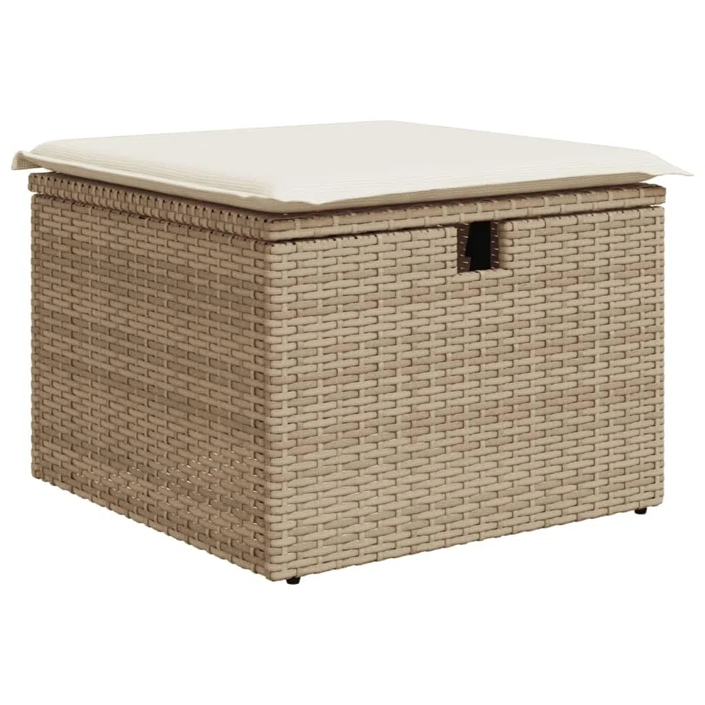 vidaXL Taburete de Jardín con Cojín, Asiento Exterior, Taburete Cubo, Mueble Descanso para Patio Terraza Balcón, Ratán Sintético Beige