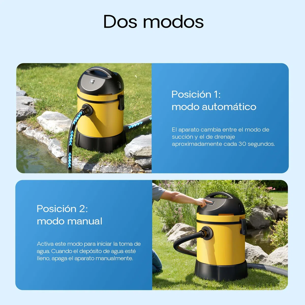 Aspirador Fondo estanques Aspira Lodos Limpiafondos Estanques Piscinas 1400W Vaciado automático