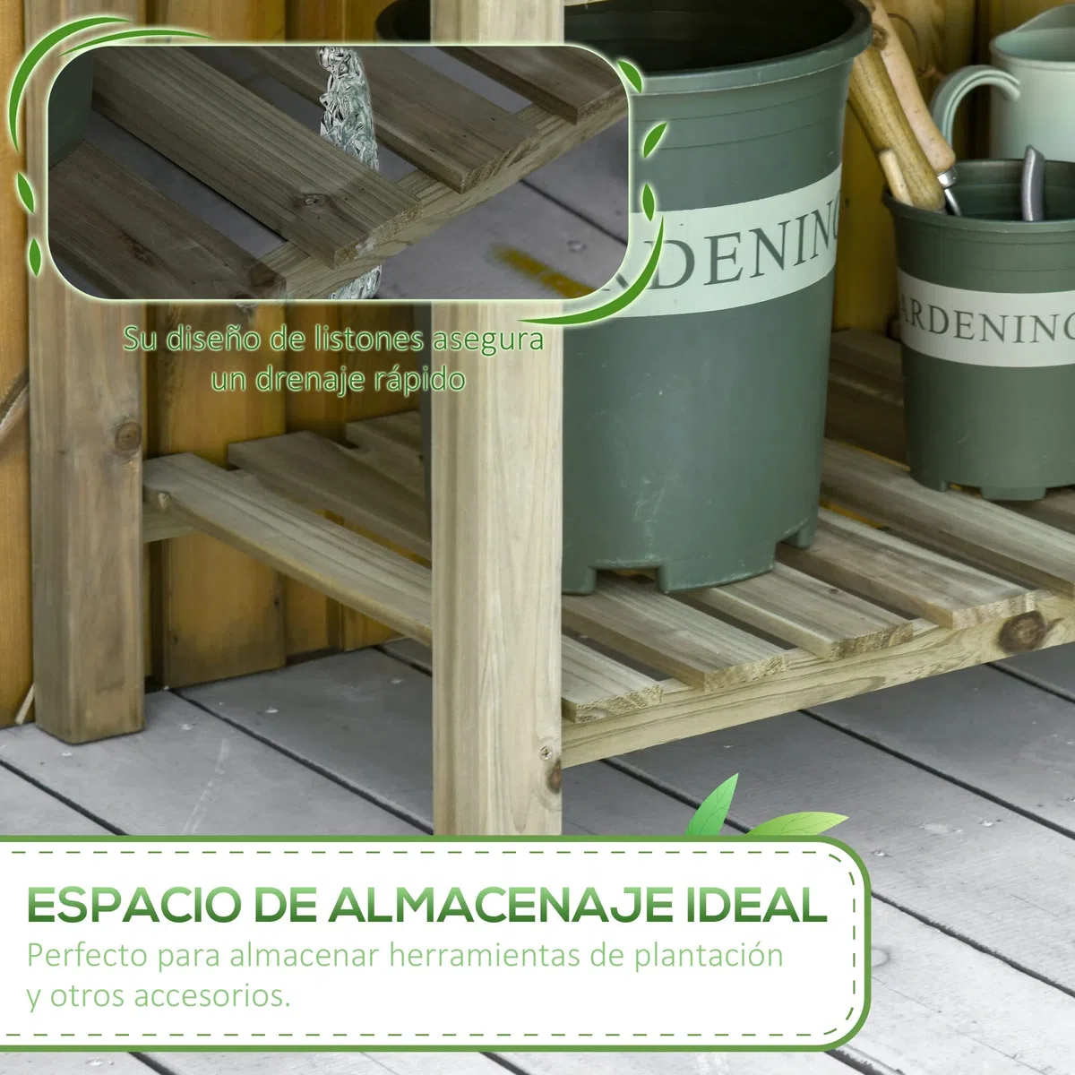 Outsunny Huerto Urbano de Madera con Estante Mesa de Cultivo Rectangular con Orificios de Drenaje para Cultivos Plantas Jardín Terraza Exterior Carga 80 kg 91x51x76 cm Natural