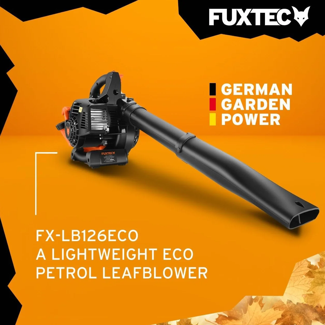 FUXTEC - Soplador de Hojas a Gasolina FX-LB126ECO Cilindrada 26 cm³ Velocidad del Aire 60 m/s Peso 4,5 kg Diferentes boquillas para Diferentes Superficies