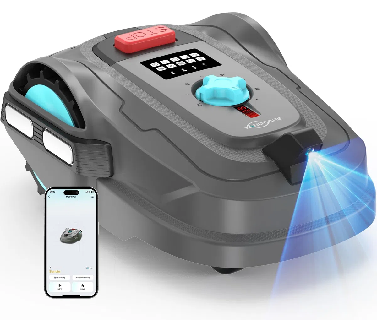 YARDCARE M800Plus Robot Cortacésped sin Cable Perimetral, 800 m², Posicionamiento GPS + Visión IA, Robot Cortacésped sin Cables, Modo de Corte en U, Detección de 150 Obstáculos, Carga Automática, App