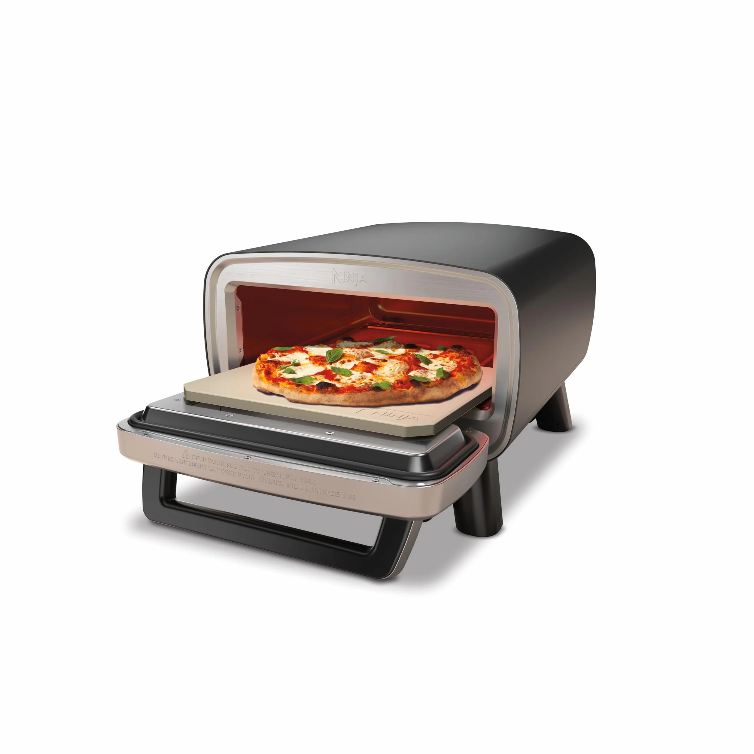 Ninja Artisan Horno air fry y pizza de exterior, 4 funciones: Pizza, Freír con aire, Hornear, Fermentar, 5 ajustes de pizza, Piedra de 30 cm, Pala, Bandeja, Cesta para freír con aire, Gris MO201EU