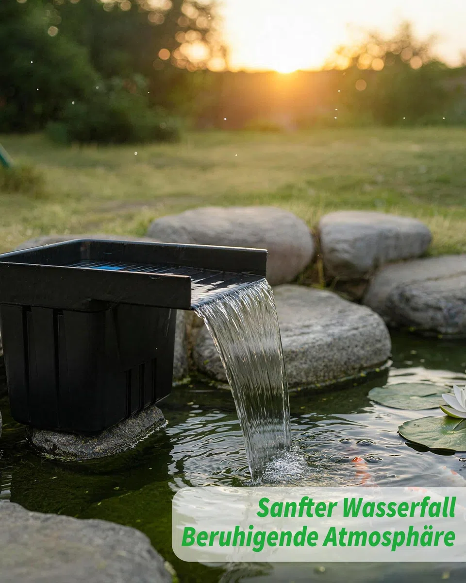 POPOSOAP Cascada Solar para Estanque con Panel Solar de 100W y Bomba de 4500 L/h, Tubo Corrugado de 3m, Material Filtrante, Cascada para Estanque de Jardín Exterior, Arroyos