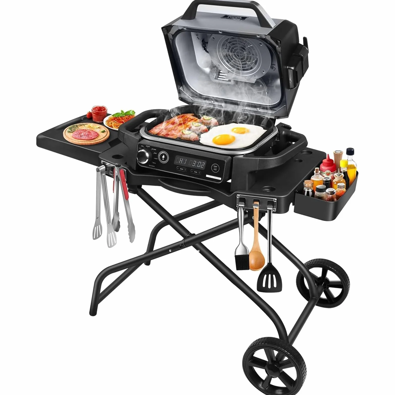 GFTIME Soporte de parrilla para Ninja Woodfire, carrito plegable para Ninja OG701, Traeger Ranger, para Pit Boss, Blackstone Griddle