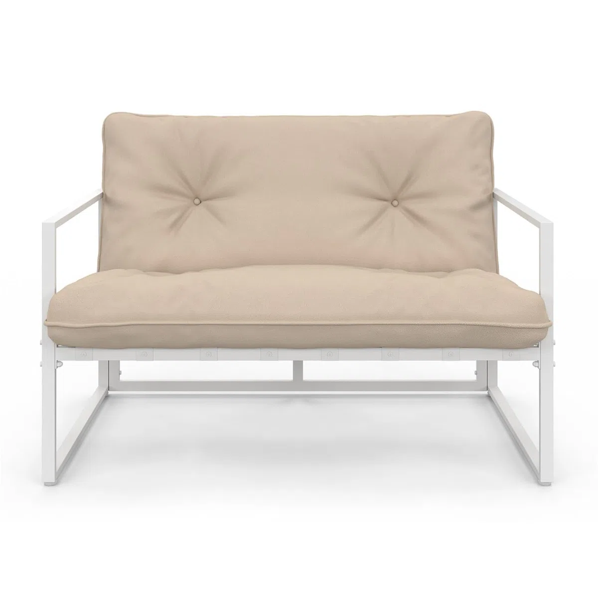 IDMarket - Salón de jardín bajo Nairobi 4 plazas de acero blanco y cojines beige