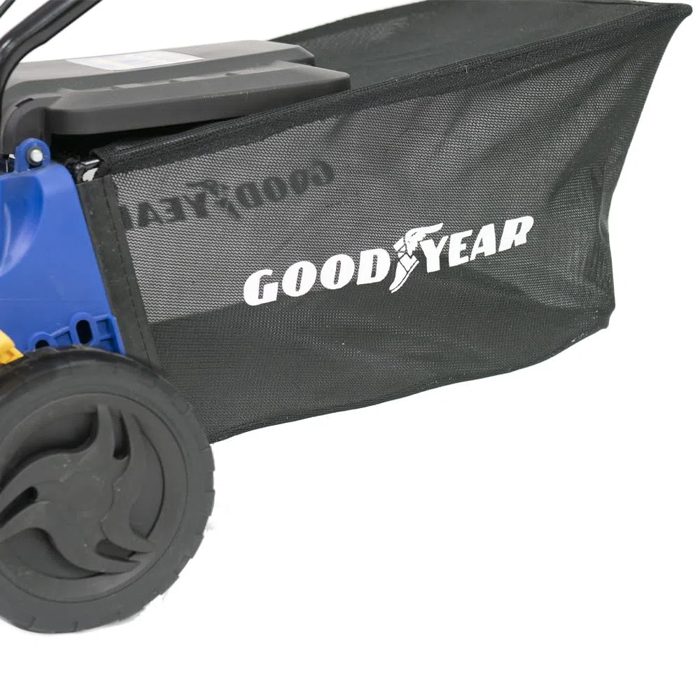 Goodyear - Cortacésped Eléctrico Rotativo 1800W, Ancho de Corte 40cm, Motor 3200 RPM, Segadora Eléctrica para Jardín hasta 300m², Altura Regulable y Bolsa de Recogida 35L, Ligero y Compacto