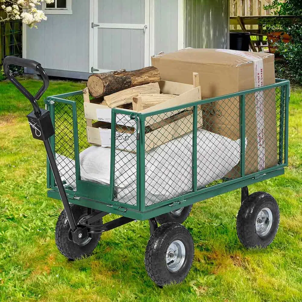 TERRE JARDIN Carro de Jardín XXL 200 L, 4 Ruedas, 300 Kg de Carga - Carro Plegable, Plataforma de Transporte, Carro para Leña, Remolque con Enganche, Neumáticos Hinchables 27 cm