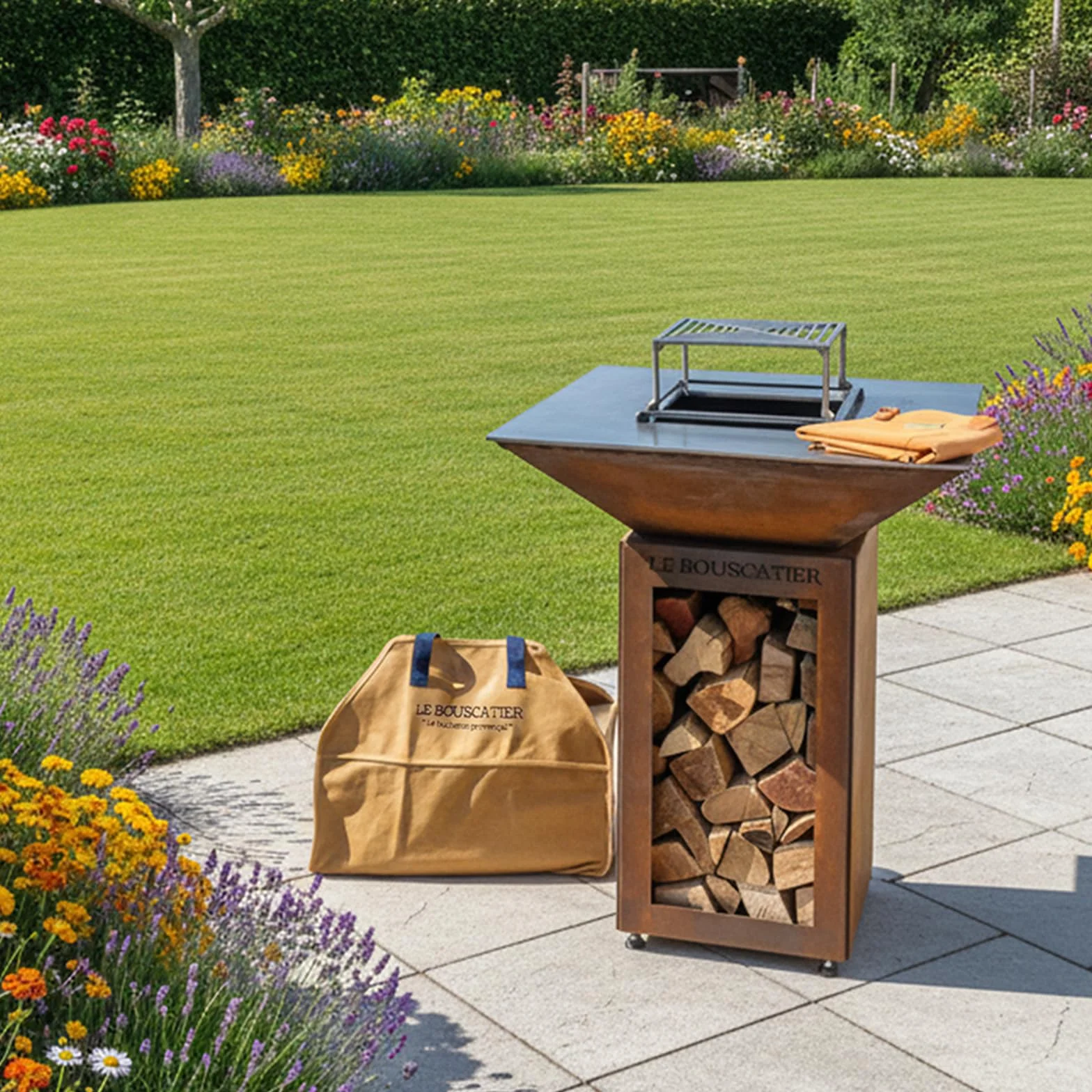 Bolsa de transporte de leña, resistente y resistente para troncos, 60 x 46 x 26 cm de 50 L. Cesta multiuso extragrande, accesorio para estufa, chimenea inserto o brasero barbacoa (Camel)